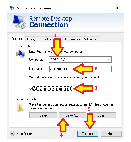تنظیمات ورود در ریموت دسکتاپ