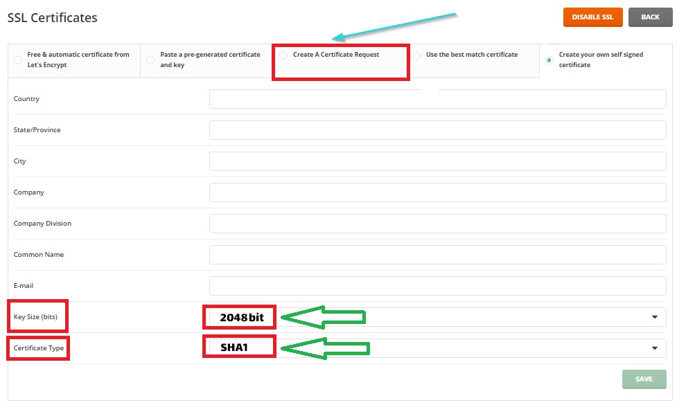 تولید کد CSR در دایرکت ادمین