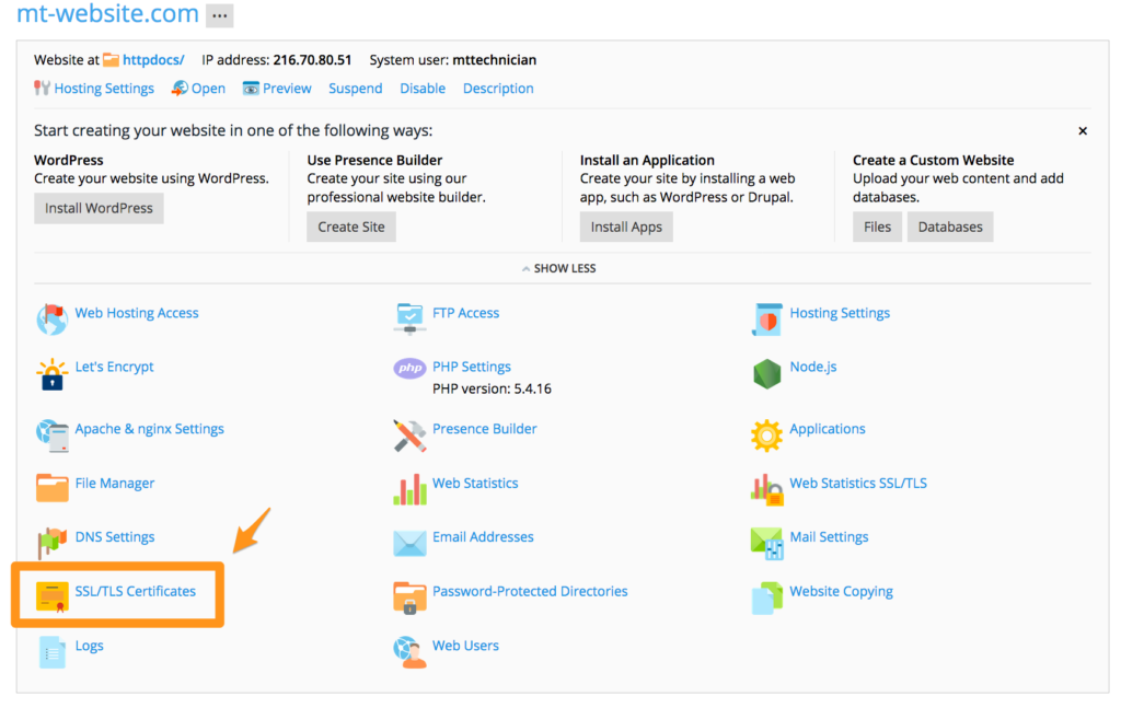 گزینه SSL Certificates در پلسک