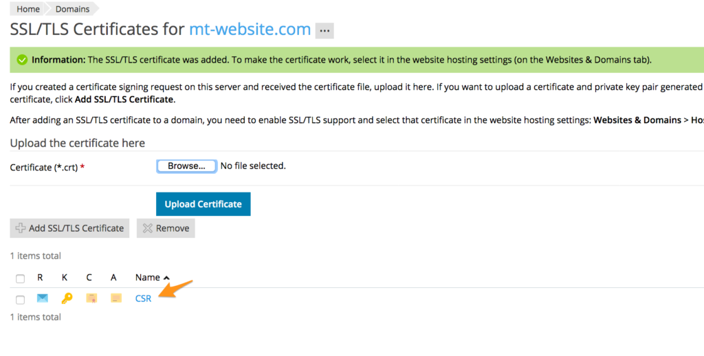 کد CSR ایجادشده در پلسک