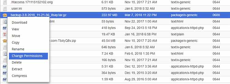 تغییر سطح دسترسی فایل فول بکاپ در سی پنل