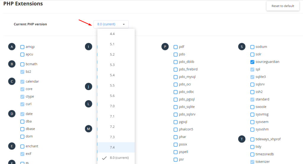 تغییر نسخه php