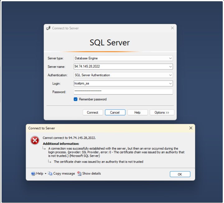 SQL Server: The certificate chain was issued by an authority that is not trusted