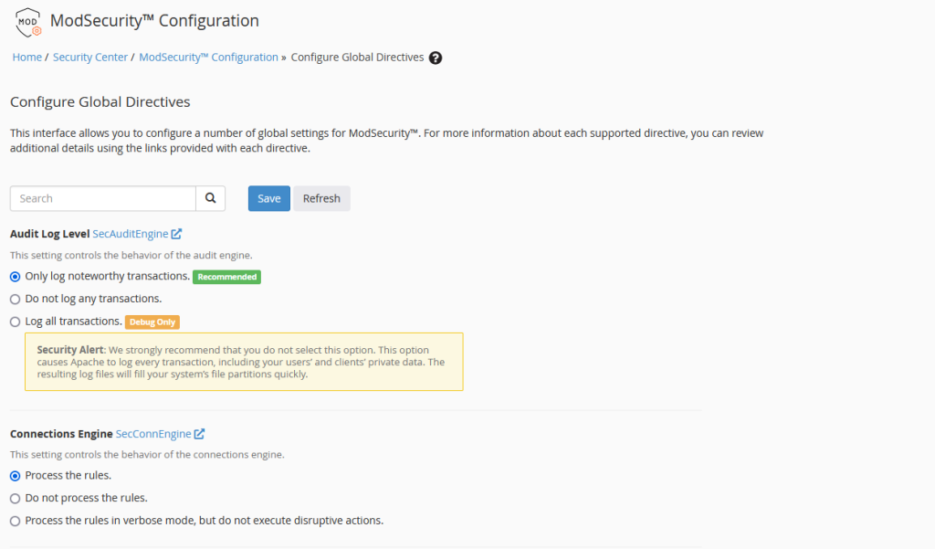 تنظیمات ModSecurity Configuration