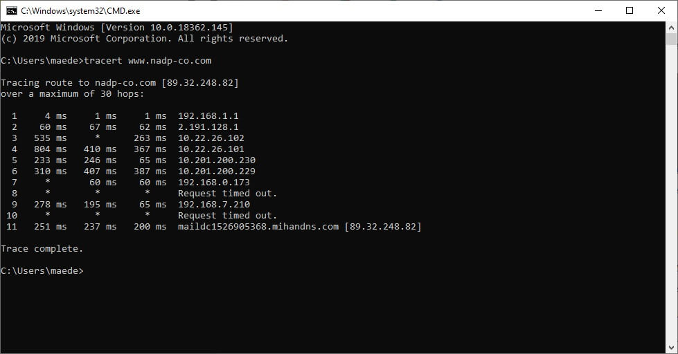 تحلیل خروجی دستور Tracert